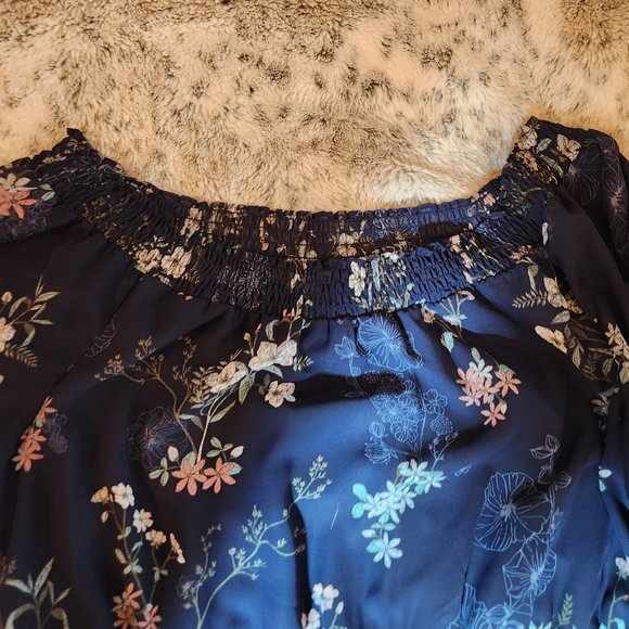 Maurices Navy Blue Floral (off shoulder-choice) Chiffon 3/4 sleeve dress XXL EUC - Picture 3 of 10